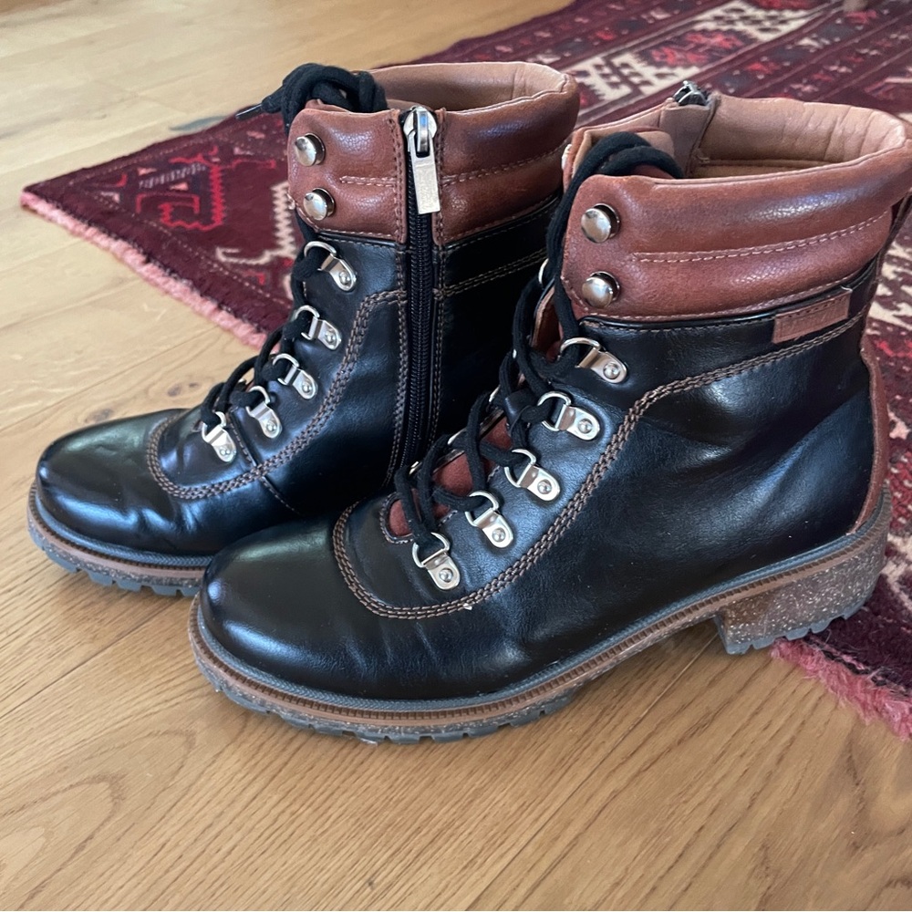 Black & Brown Two-Tone Leather Boots